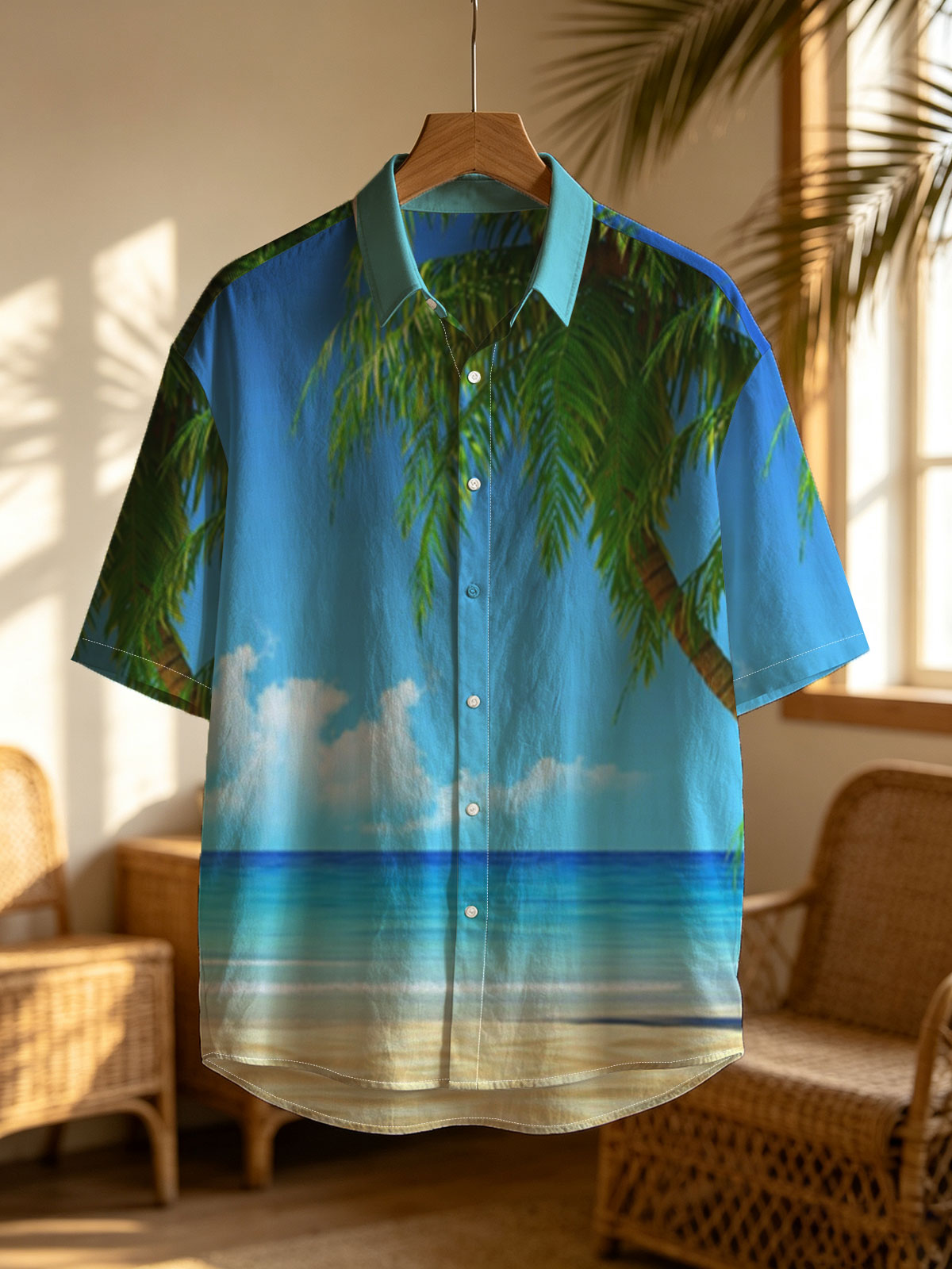 Tropical Beach with Palm Tree and Clear Blue Sky -  Shirt