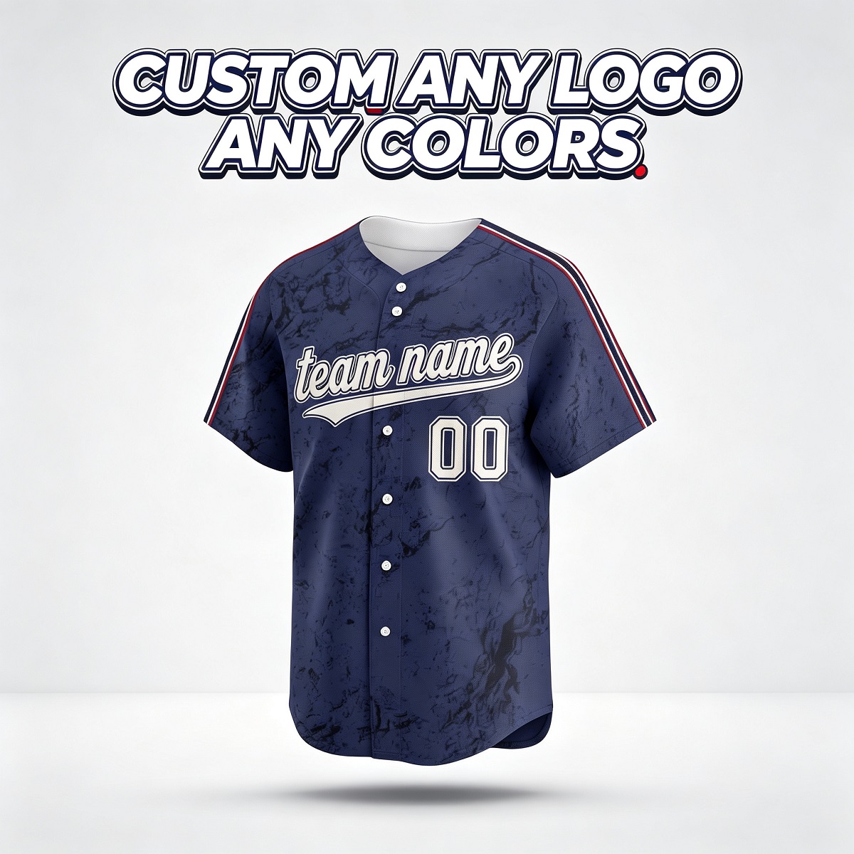 Custom Printed Cleveland City Style Baseball Jersey Heather Navy Textured Button Down Shirt for Men and Women