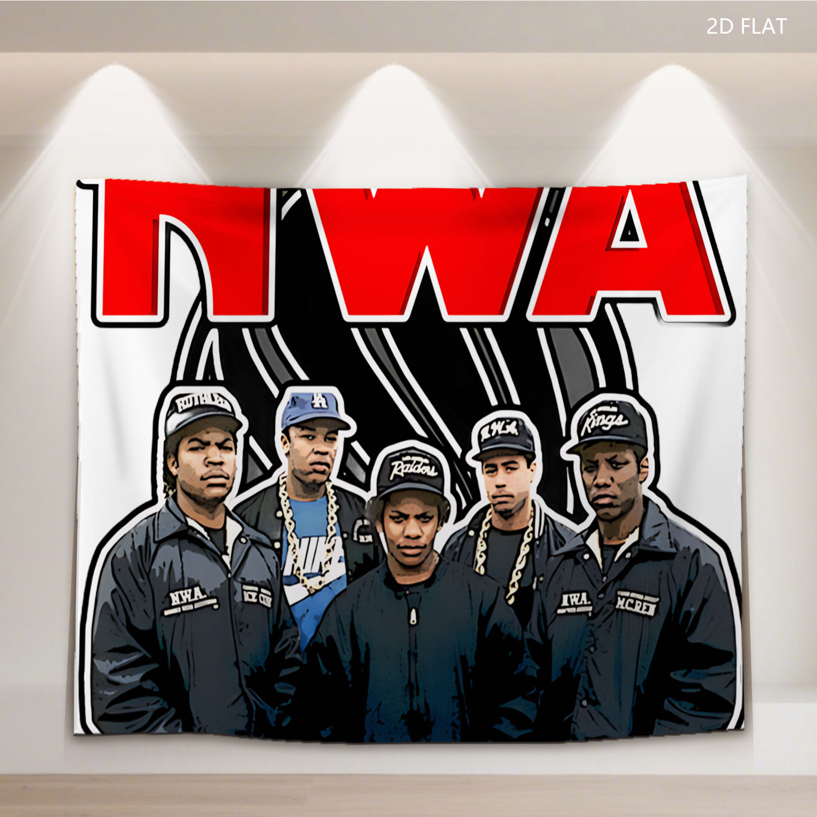 N.W.A. Members in Iconic Streetwear and Hats, Representing the Legendary Hip-Hop Group - Tapestry
