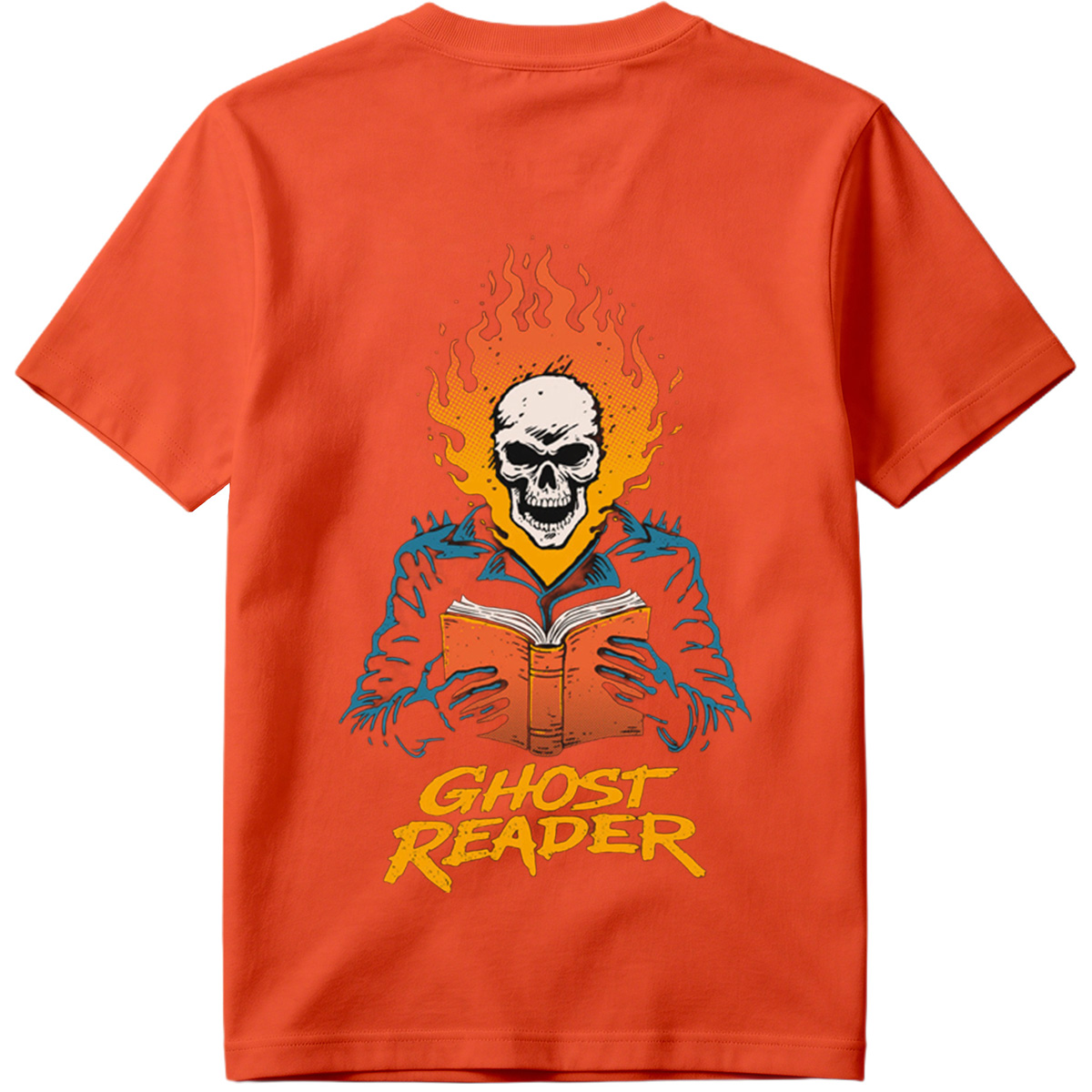 Ghost Reader: Skull with Flames Reading a Book - Tee