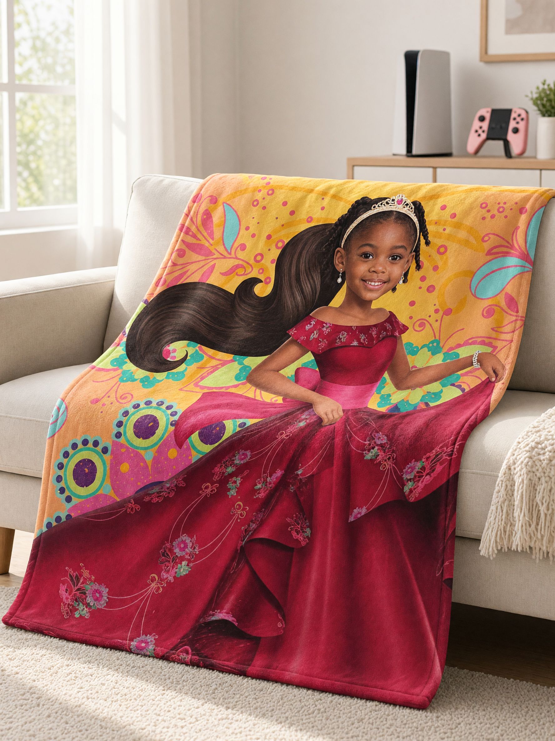 Personalized Custom Photo Face Blanket, Flannel Fleece Princess Throw Blanket, Ideal Personalized Gift for Girls