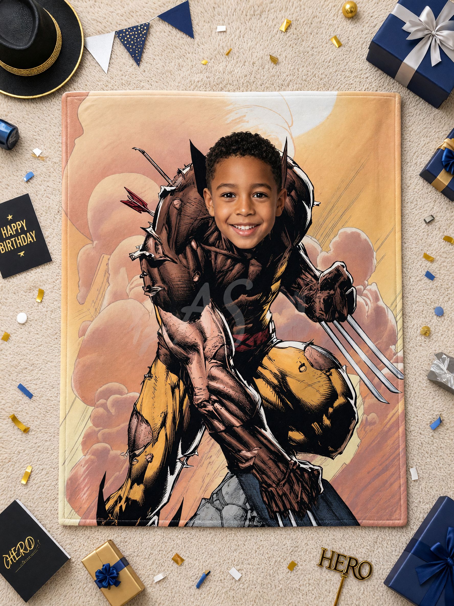 Custom Superhero Face Blanket, Personalized Comic Character Flannel Throw, Ideal Photo Gift for Kids and Comic Fans