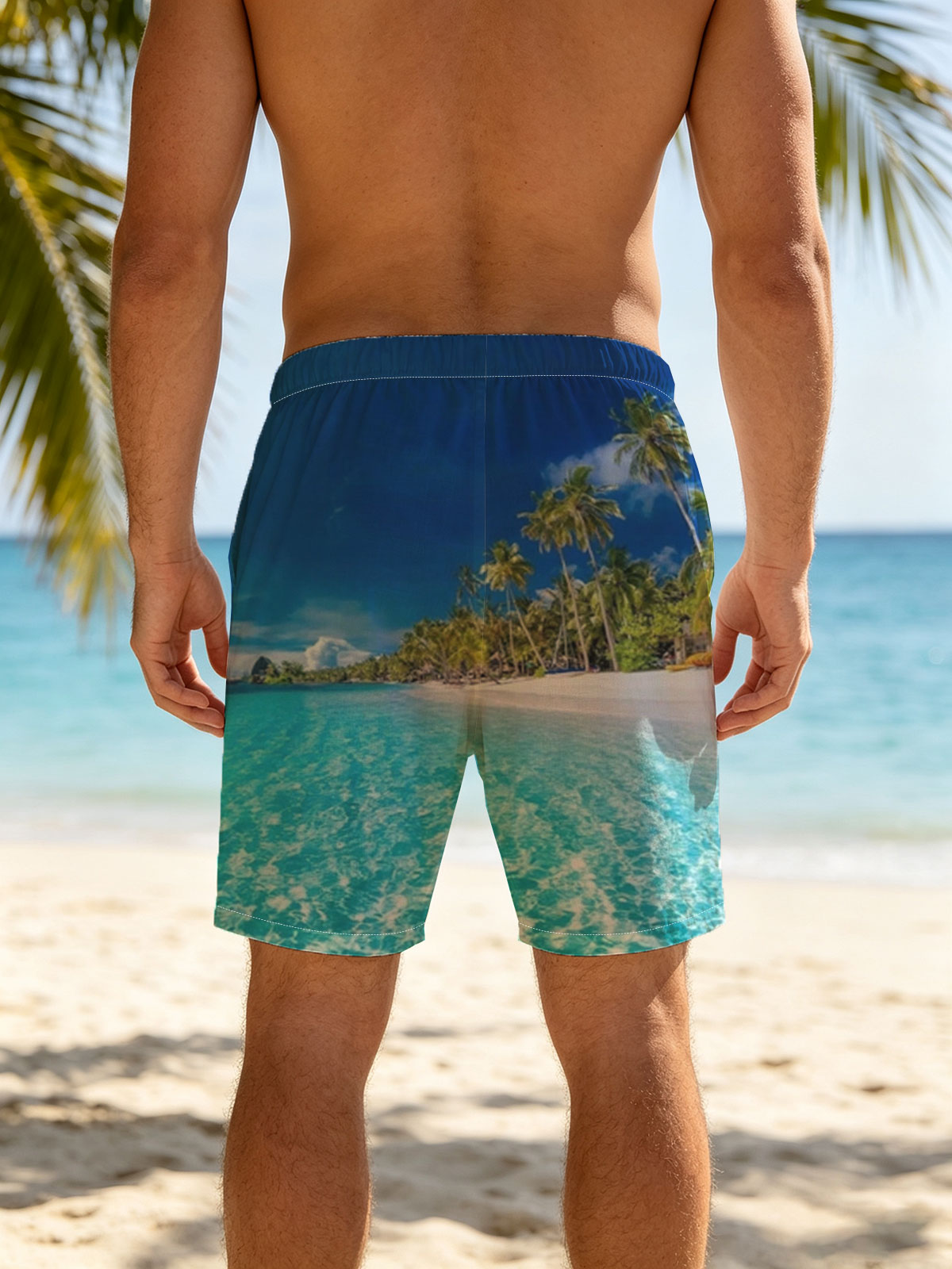 Crystal Clear Waters and Palm Trees on a Tropical Beach -  Beach shorts