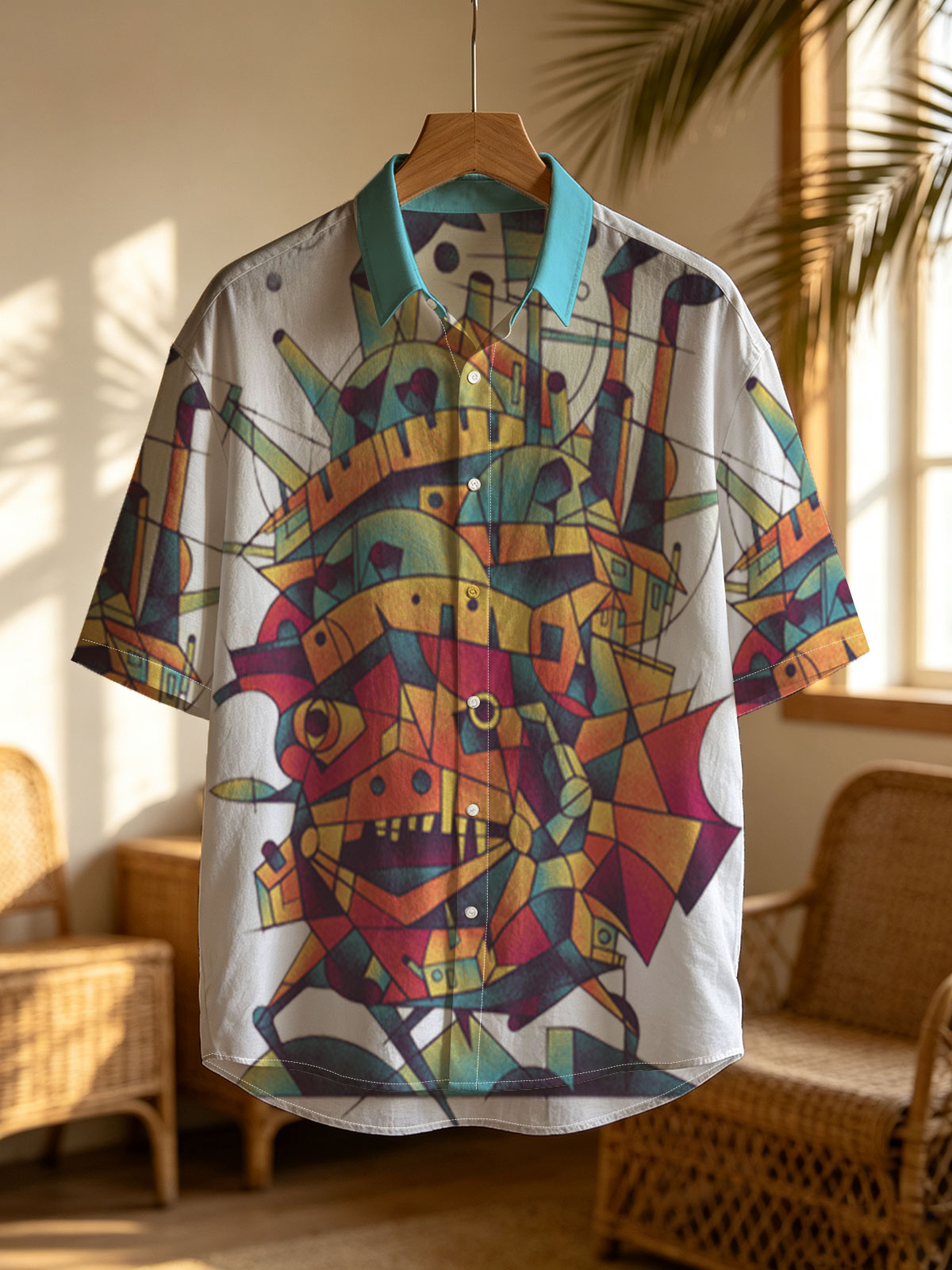 Abstract Mechanical Monster with Vibrant Geometric Design -  Shirt