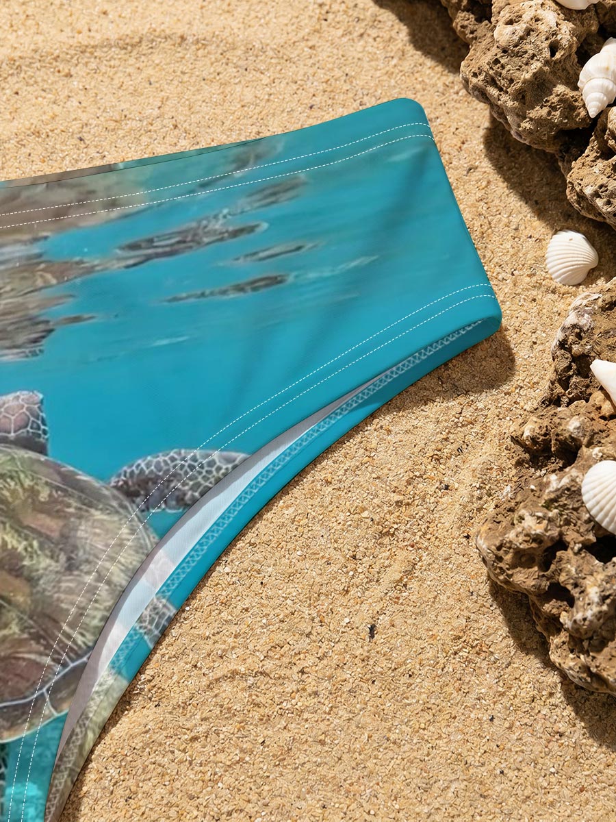 Sea Turtle Swimming in Clear Blue Waters -  Men's swim trunks
