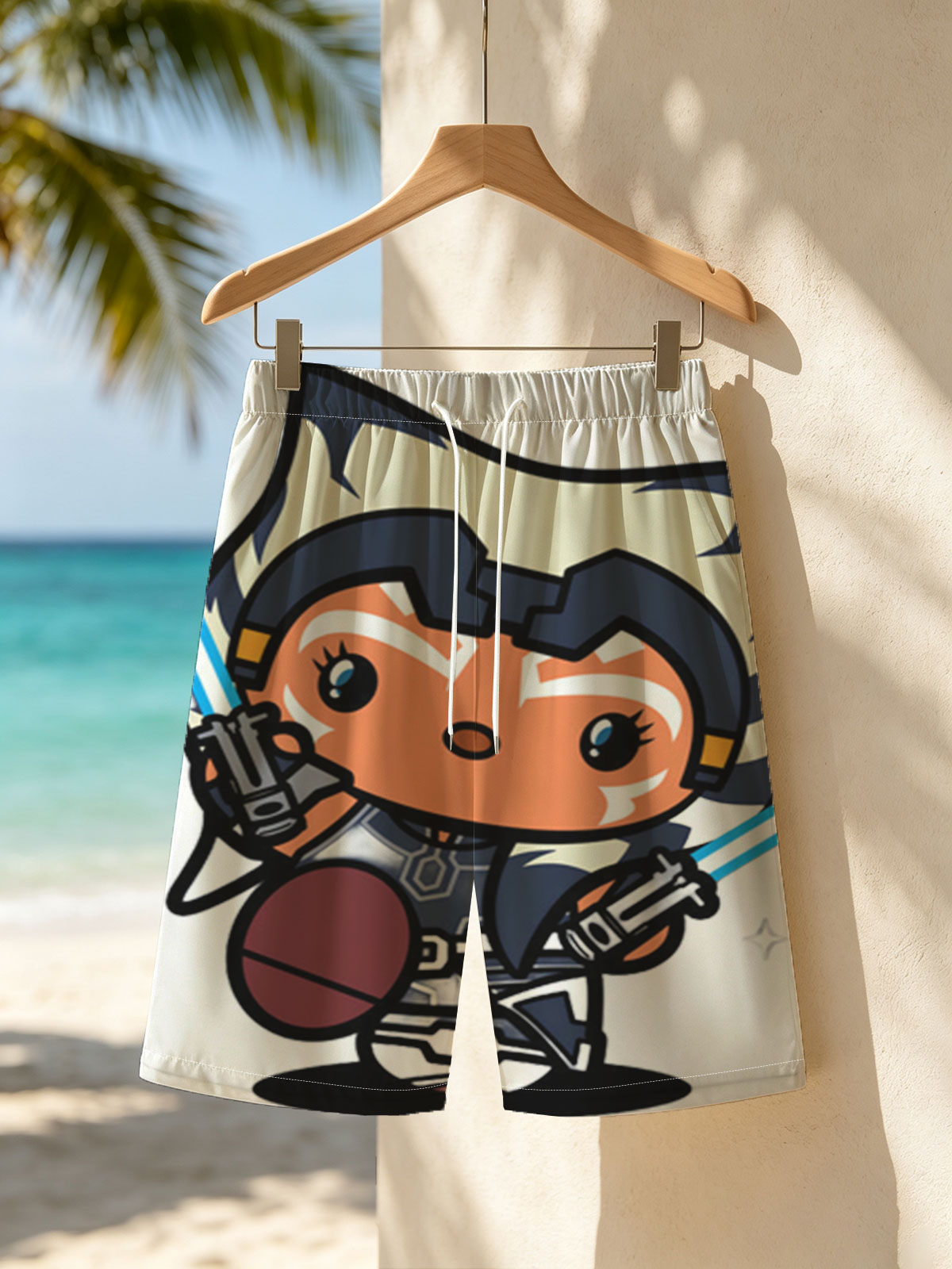 Ahsoka Tano Chibi with Dual Blue Lightsabers -  Beach shorts