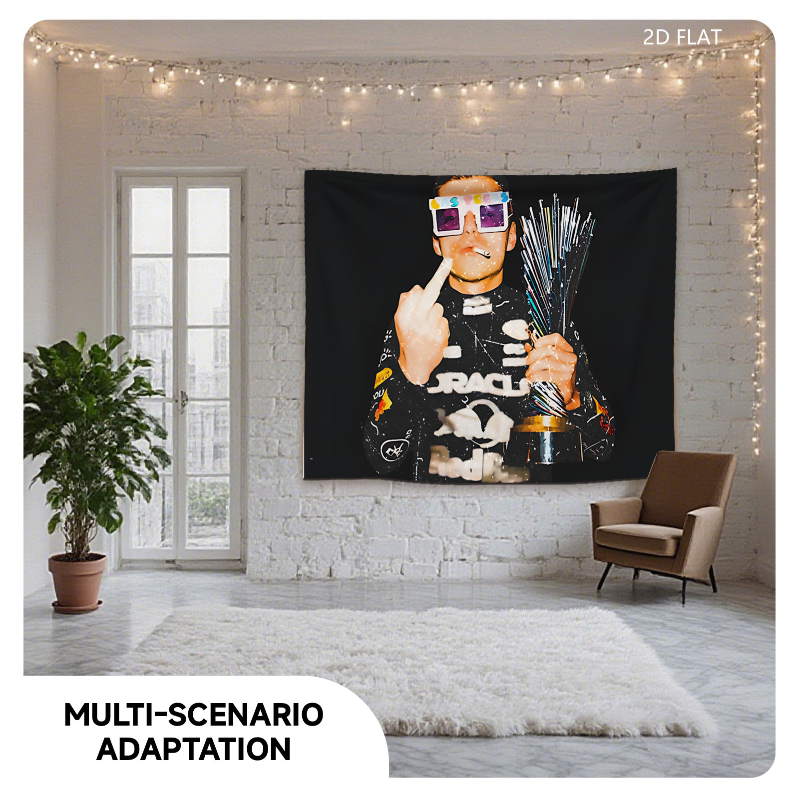Man in Colorful Glasses Holding Sparklers and Smoking - Tapestry