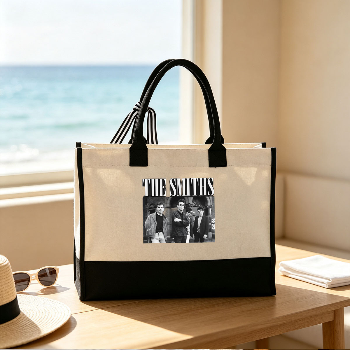 The Smiths Band Members Standing Outside a Building - Canvas patchwork gift tote bag