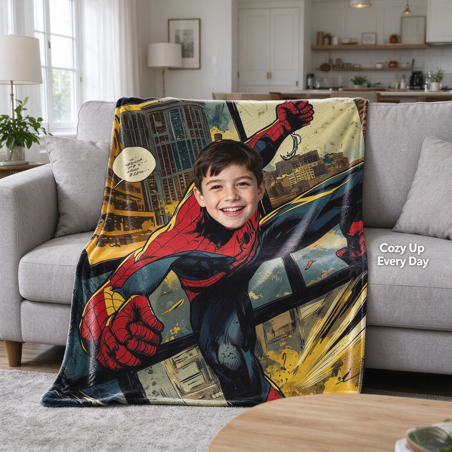 Custom Face Superhero Comic Throw Blanket, Ultra Soft Flannel Photo Fleece Wrap, Ideal Personalized Gift
