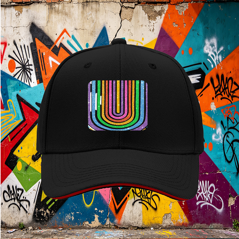 Unisex Classic Sandwich Hat with Glitter Rainbow Arch Print - Perfect for Outdoor Activities, Festivals, and Casual Wear - Ideal for Adults Seeking Stylish and Comfortable Headwear
