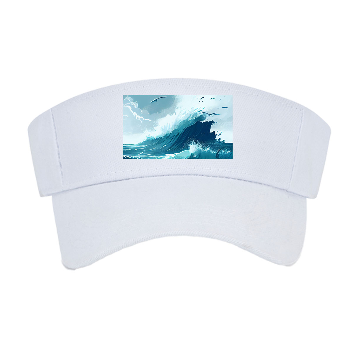 Mighty waves crash against rocks as seagulls soar above the stormy sea. -  Visor cap