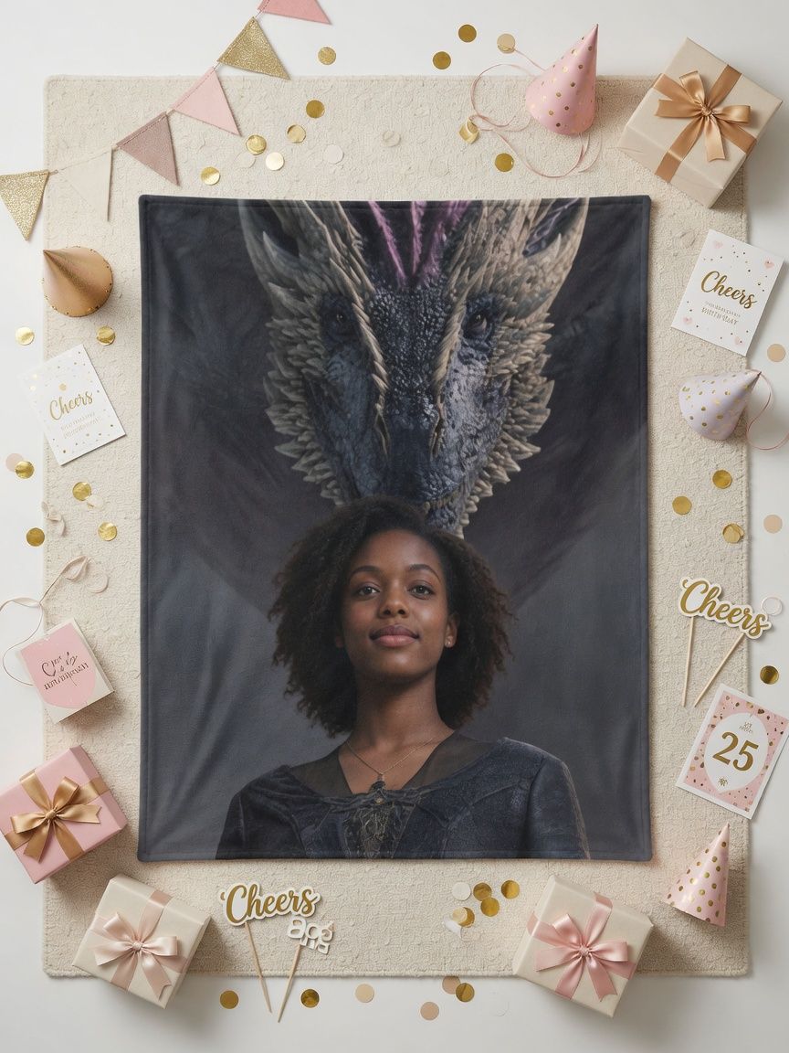 Custom Face Photo Blanket Fantasy Dragon Flannel Throw Ultra Soft Cozy Fleece Ideal Personalized Keepsake Gift