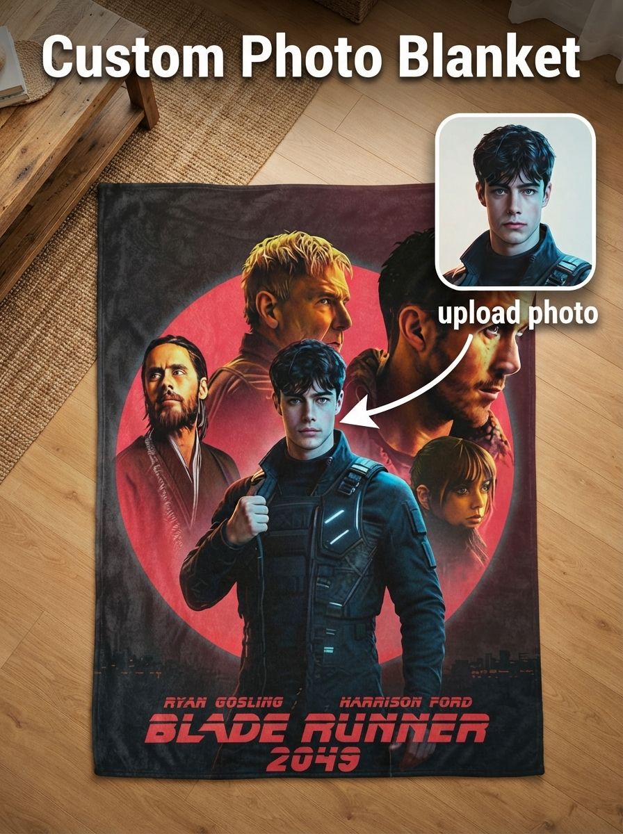 Custom Photo Face Blanket Personalized Flannel Throw Blanket with Cinematic Sci-Fi Portrait Artwork Cozy Warm Gift for
