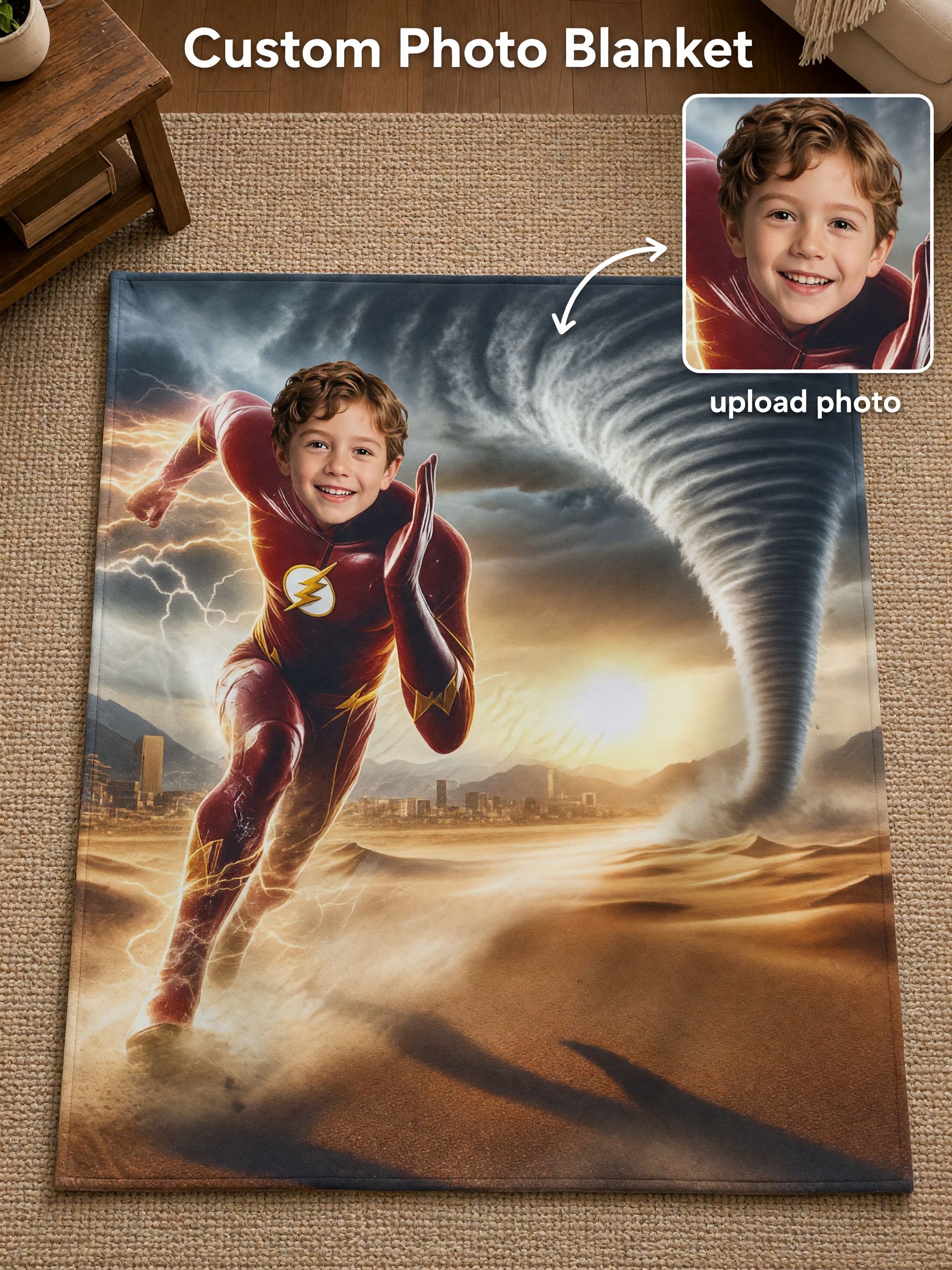 Personalized Face Photo Superhero Flannel Blanket, Custom Soft Fleece Throw Cozy Hero Gift for Kids and Family