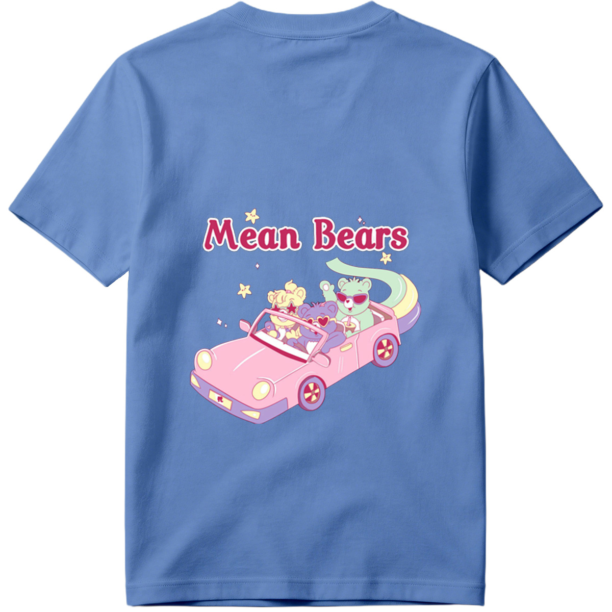 Mean Bears in a Pink Car with Three Cute Characters - Tee