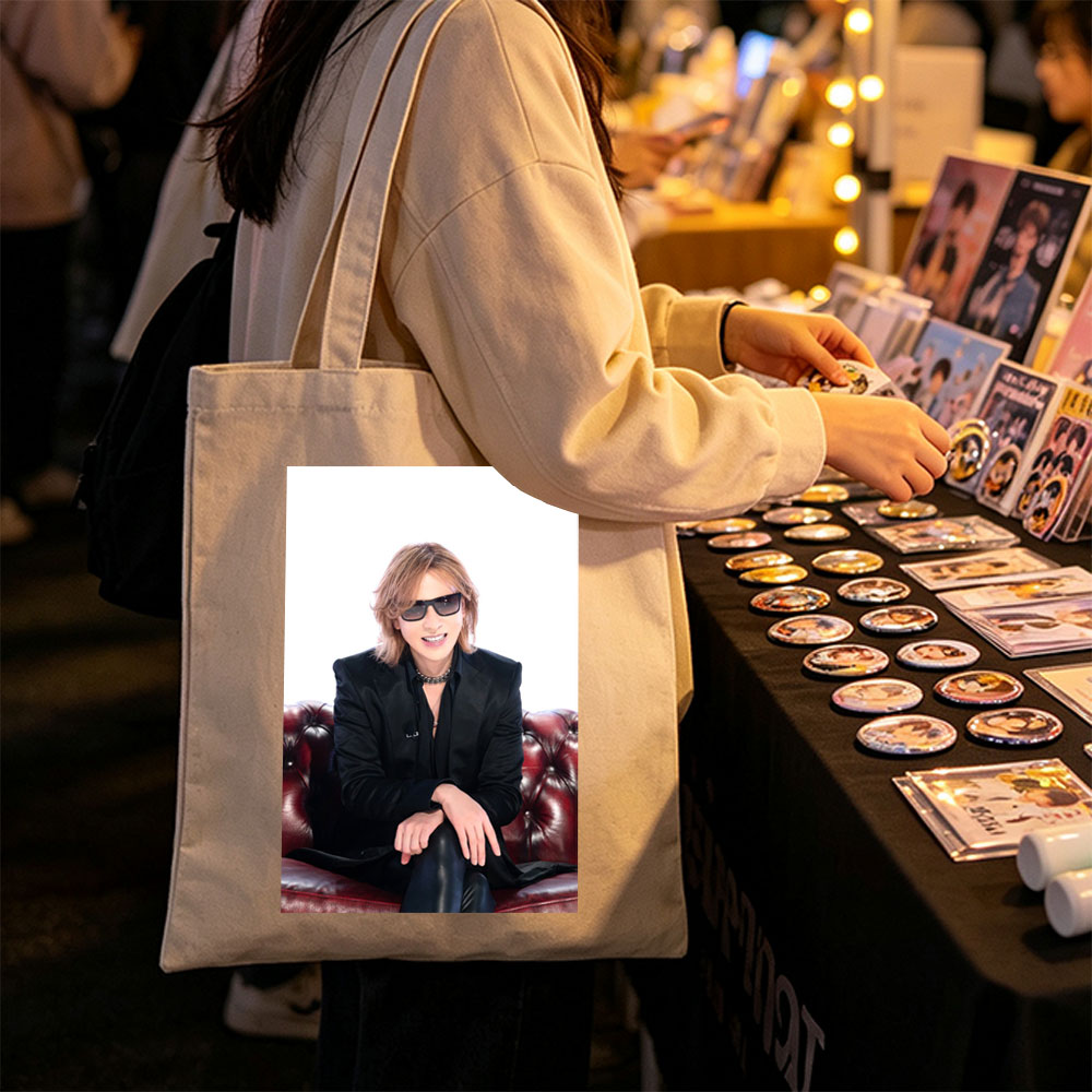 Yoshiki from X Japan Sitting on a Red Leather Couch Wearing Sunglasses and a Black Suit - Canvas tote bags
