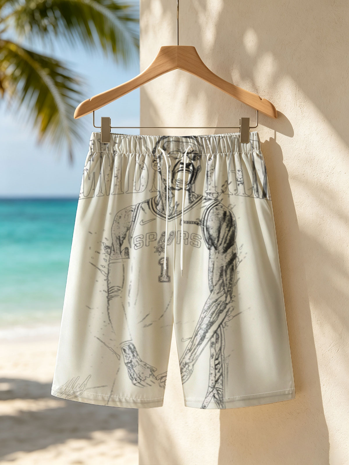 Wembanyama in Spurs Jersey, #1, Basketball Player, Artist Signature -  Beach shorts