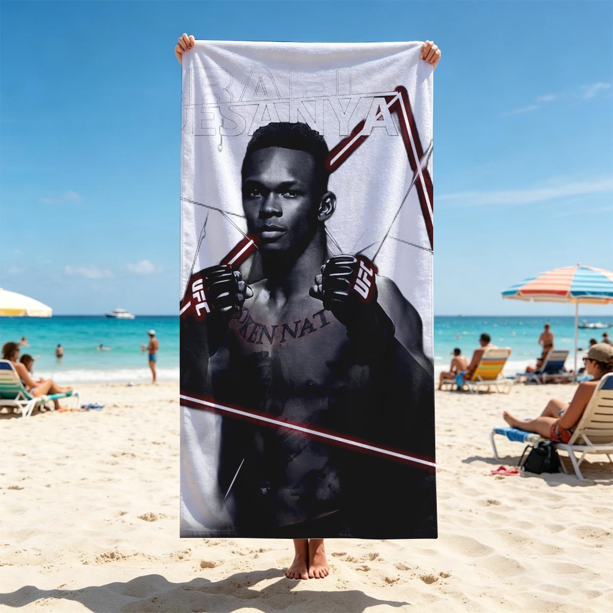 Israel Adesanya UFC Fighter Portrait - Beach towels