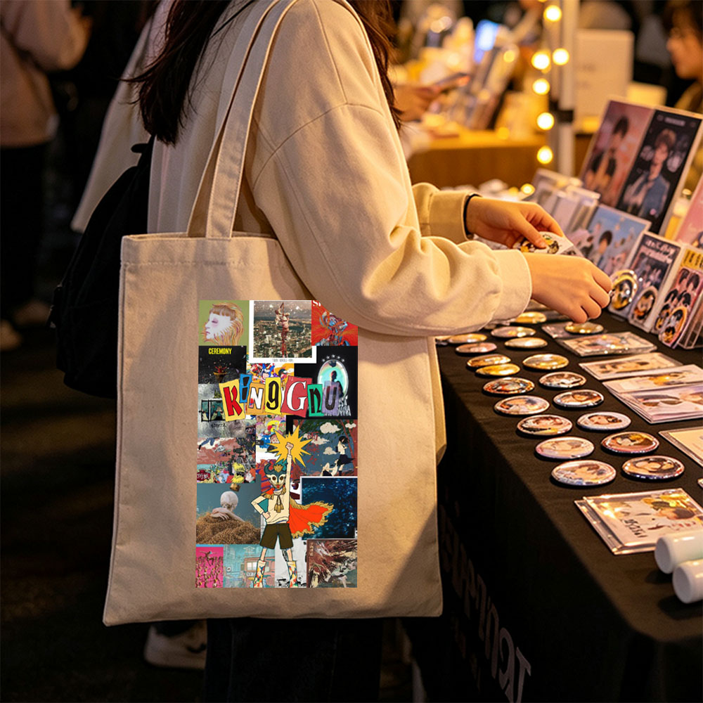 King Gnu Concert Performance with Vibrant Art Collage and Dynamic Character Design - Canvas tote bags
