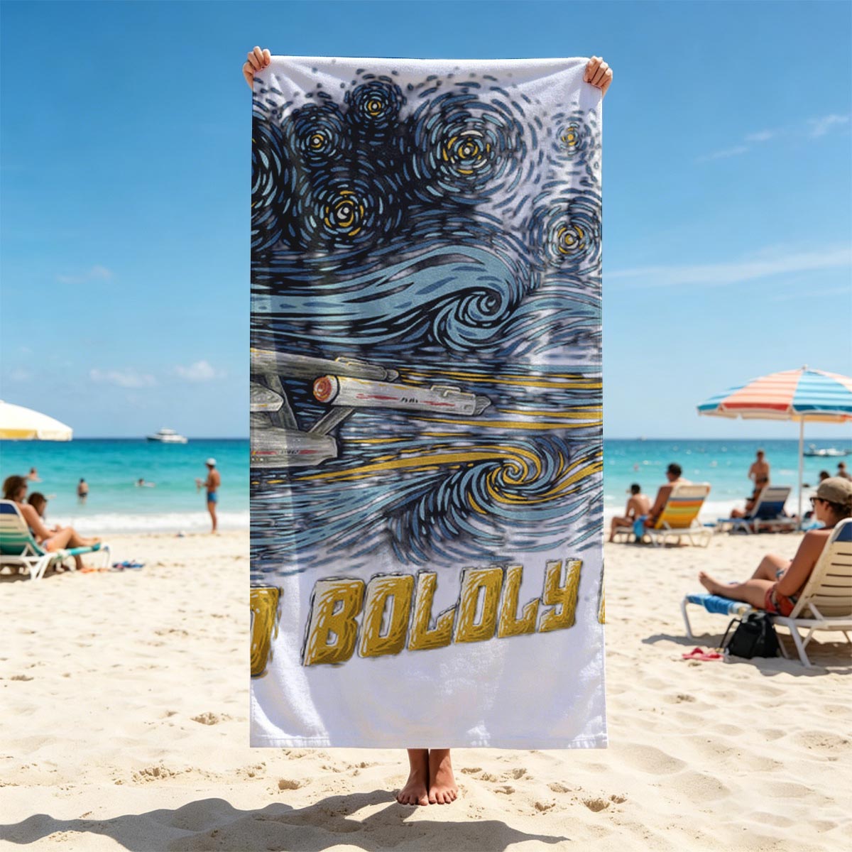 Star Trek USS Enterprise in Van Gogh Style: To Boldly Cogh - Beach towels