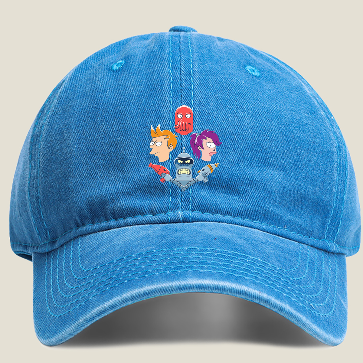 Futurama: Fry, Leela, Bender, and Zoidberg - Washed Denim - Baseball Cap