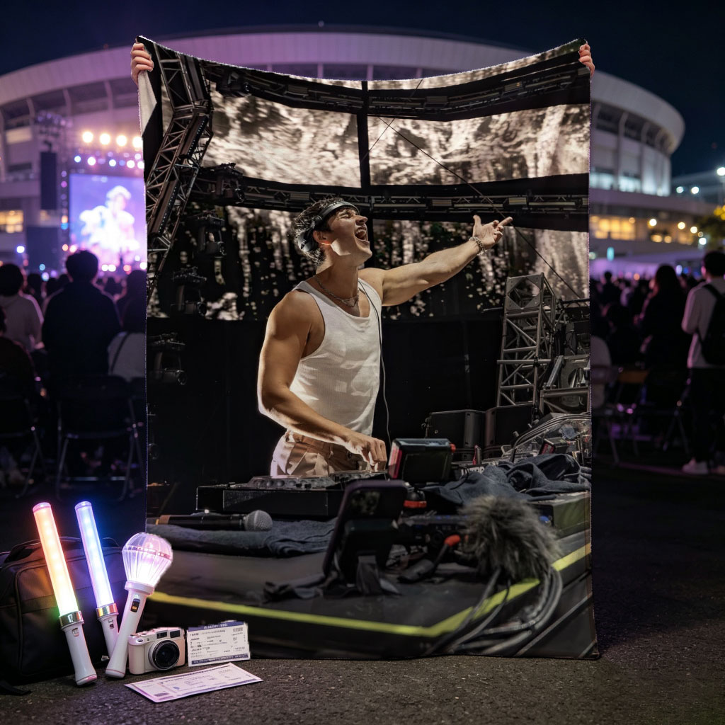 Martin Garrix Live Performance on Stage with DJ Equipment and Energetic Gesture - Blankets