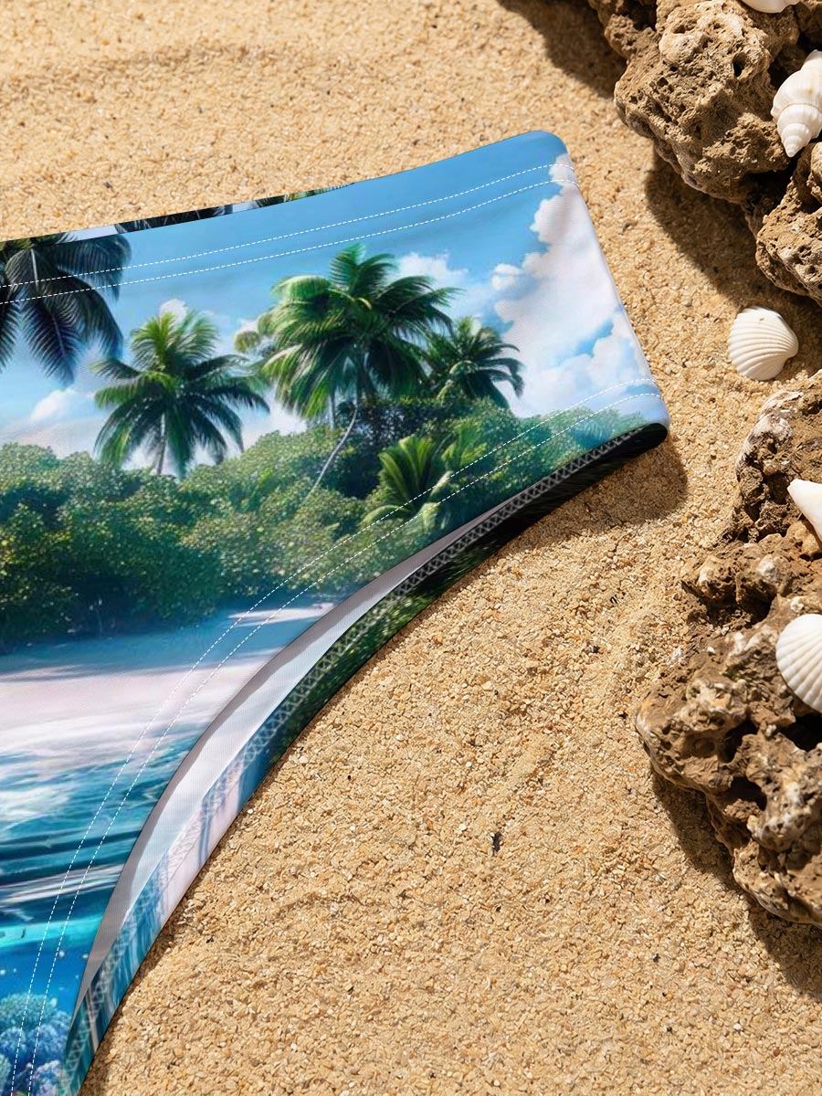 Tropical Paradise with Vibrant Coral Reef and Palm Trees -  Men's swim trunks