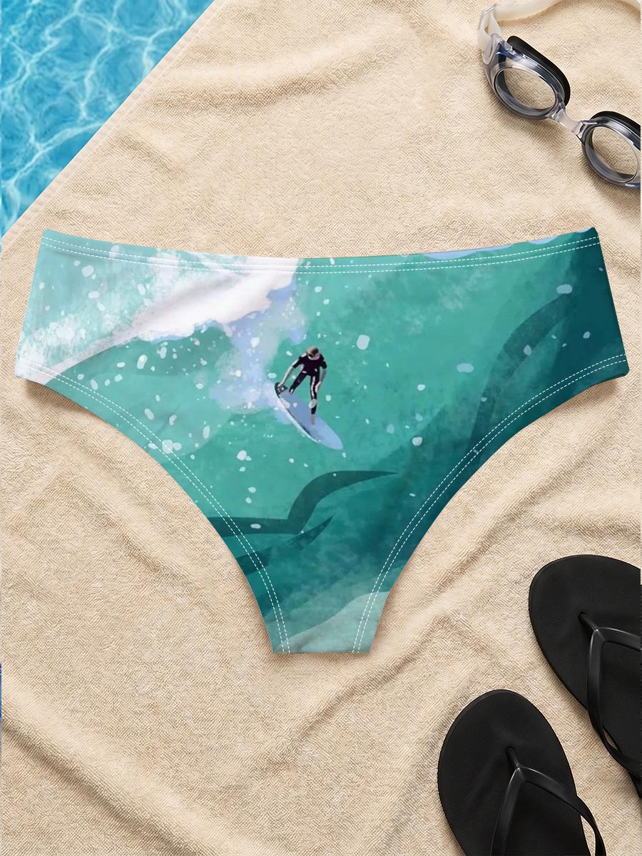 Surfer riding a massive wave in vibrant ocean waters -  Men's swim trunks