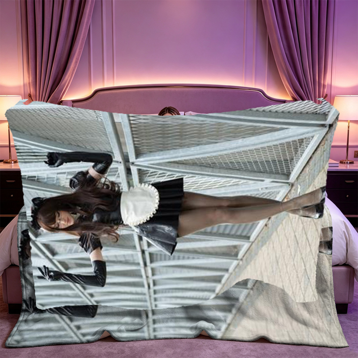Nude Blonde Woman Sitting on Bed from Behind - Blanket