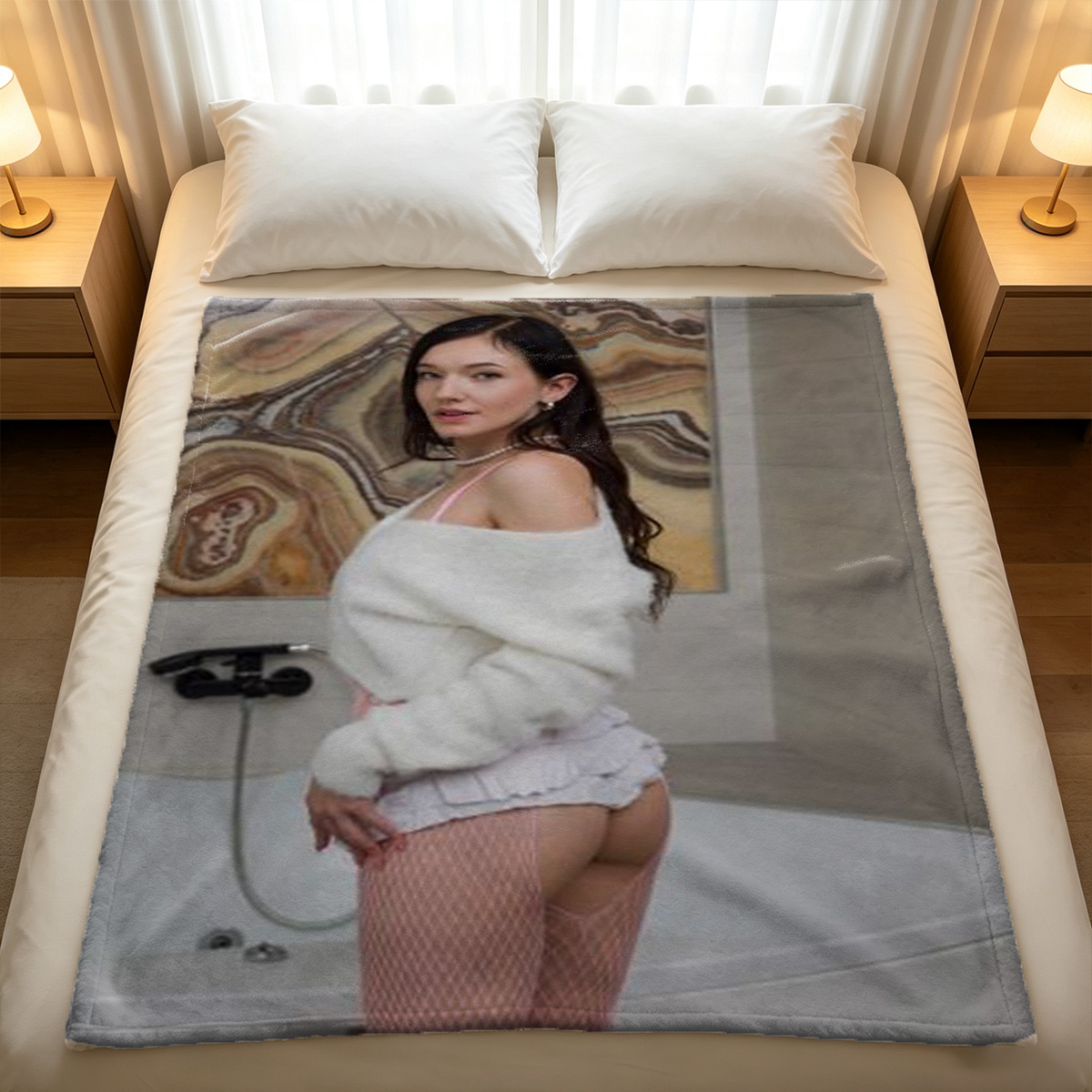 Nude Blonde with Flower in Ass from Behind - Blanket