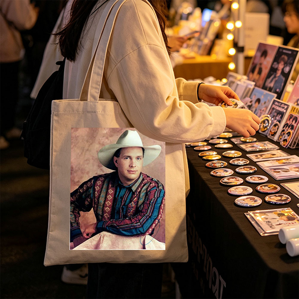 Garth Brook in Cowboy Attire with Colorful Patterned Shirt and White Hat - Canvas tote bags