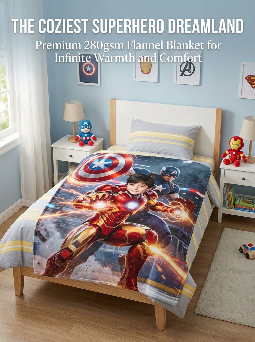 Custom Superhero Face Photo Flannel Fleece Throw Blanket Ultra Soft Lightweight Anti Pilling Ideal Personalized Gift