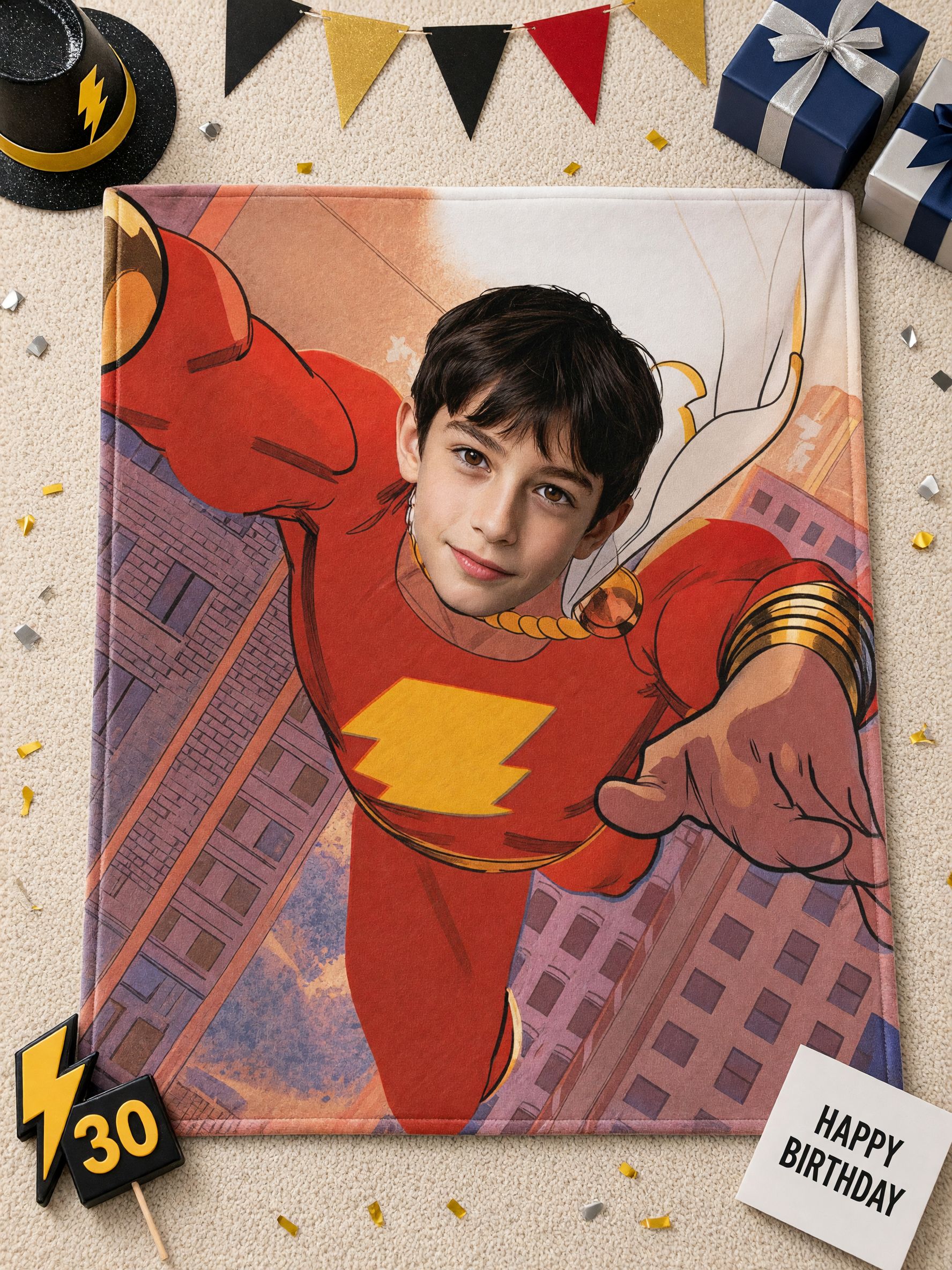 Custom Superhero Photo Blanket Personalized Face Fleece Throw Soft Cozy Keepsake Gift for Kids and Adults