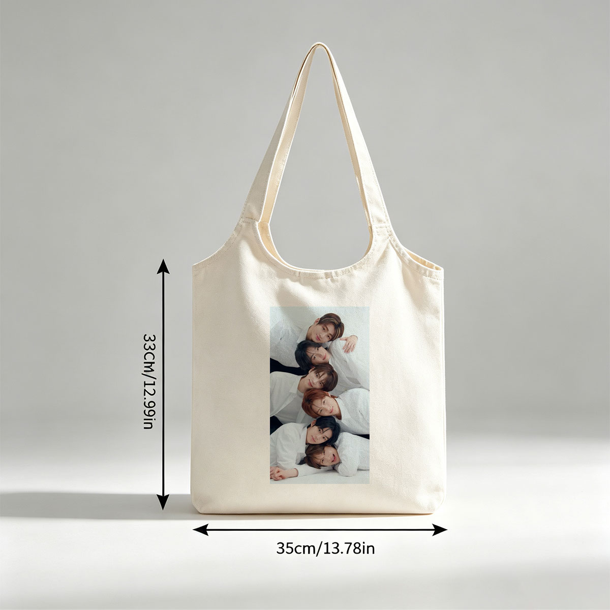 BOYNEXTDOOR Group Photo - Six Members in White Shirts Posing Closely Together on a White Background - Canvas shoulder bags/