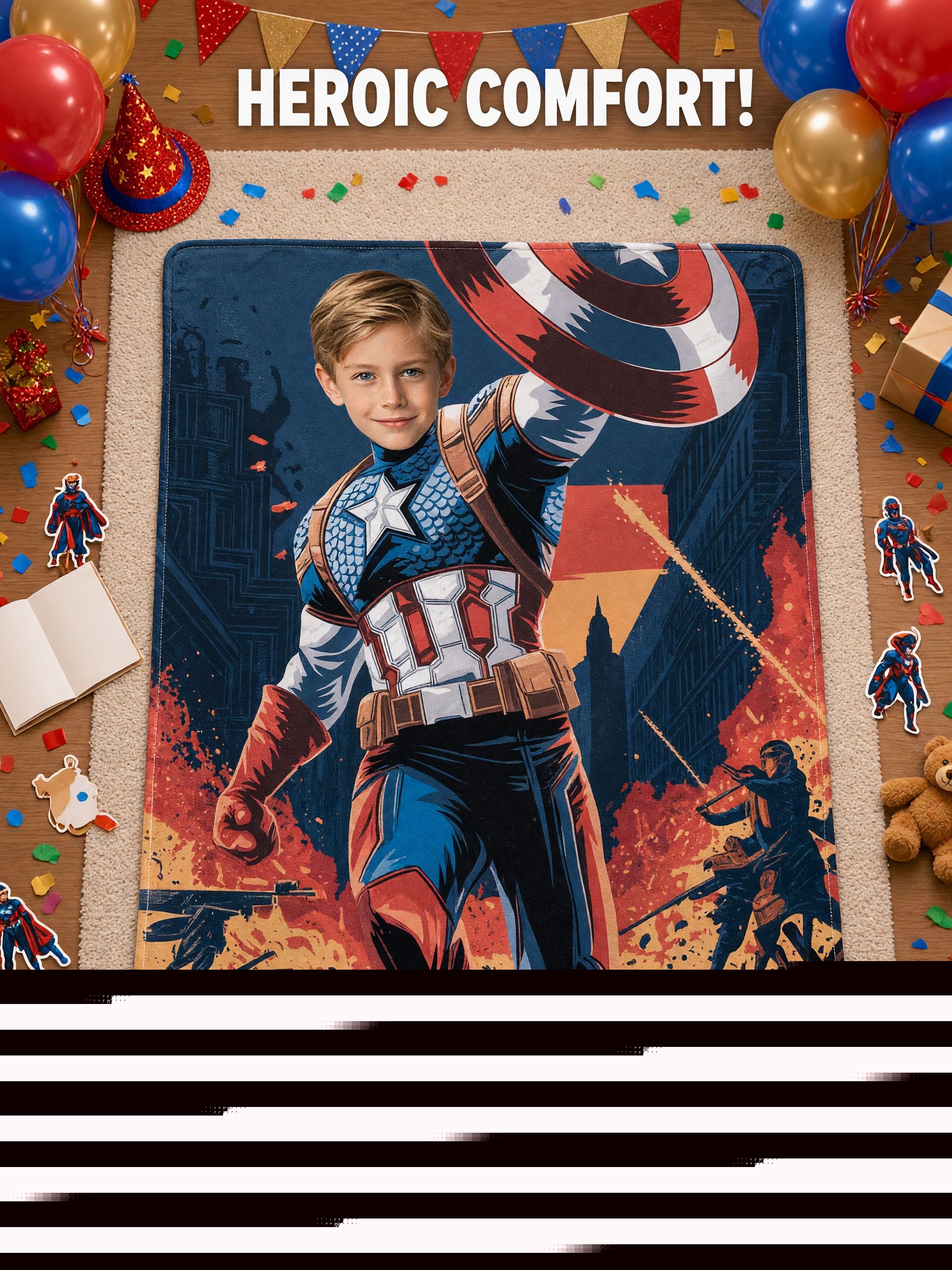 Custom Photo Face Superhero Fleece Blanket Personalized Flannel Throw for Kids Bed Couch Cozy Gift