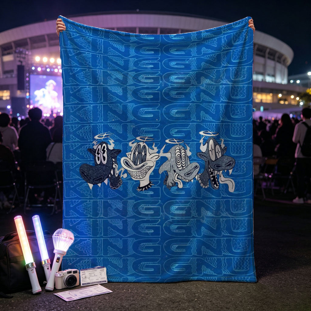 The Ren & Stimpy Show Characters on Blue Patterned Background - Blankets