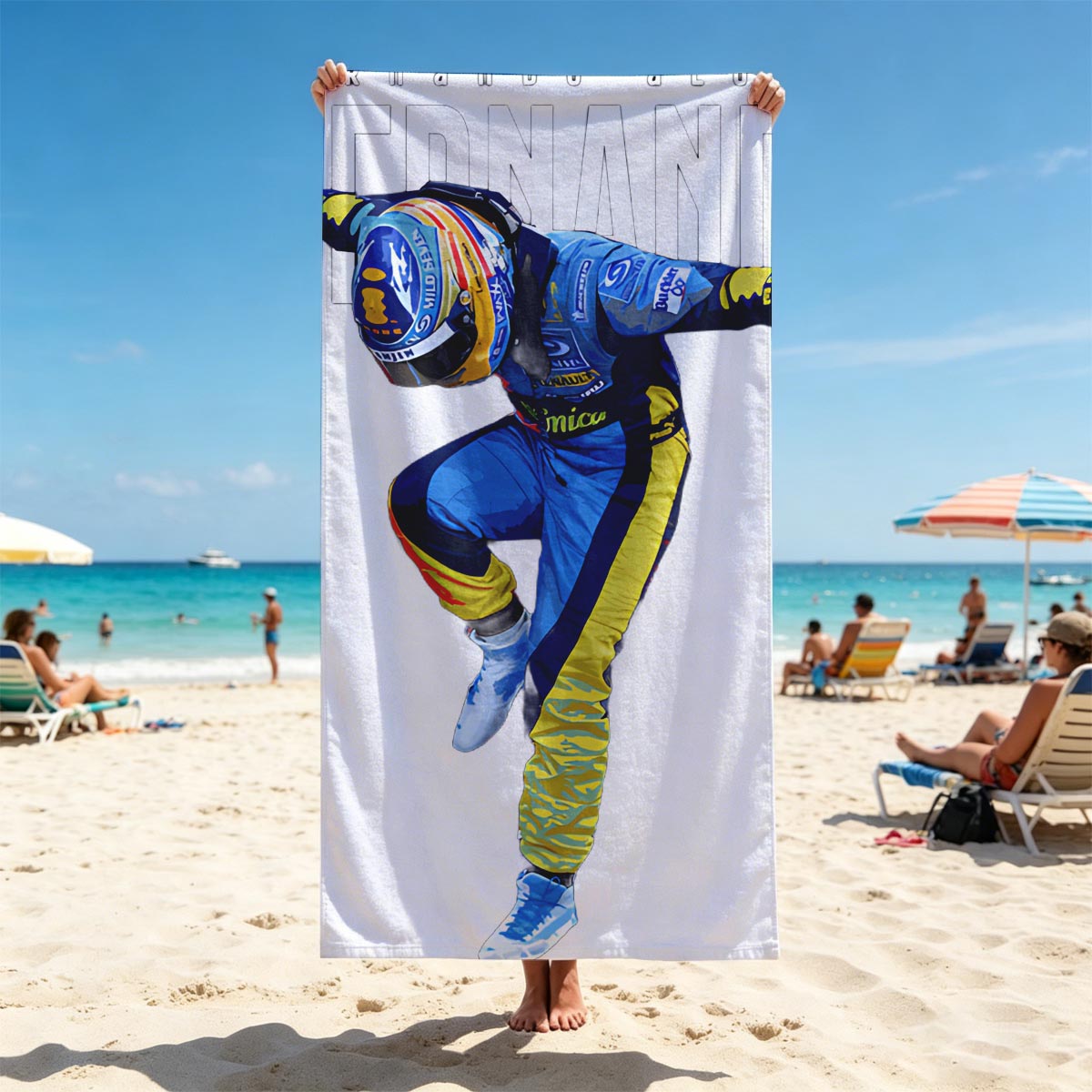 Fernando Alonso in Action: Formula 1 Racing Legend - Beach towels