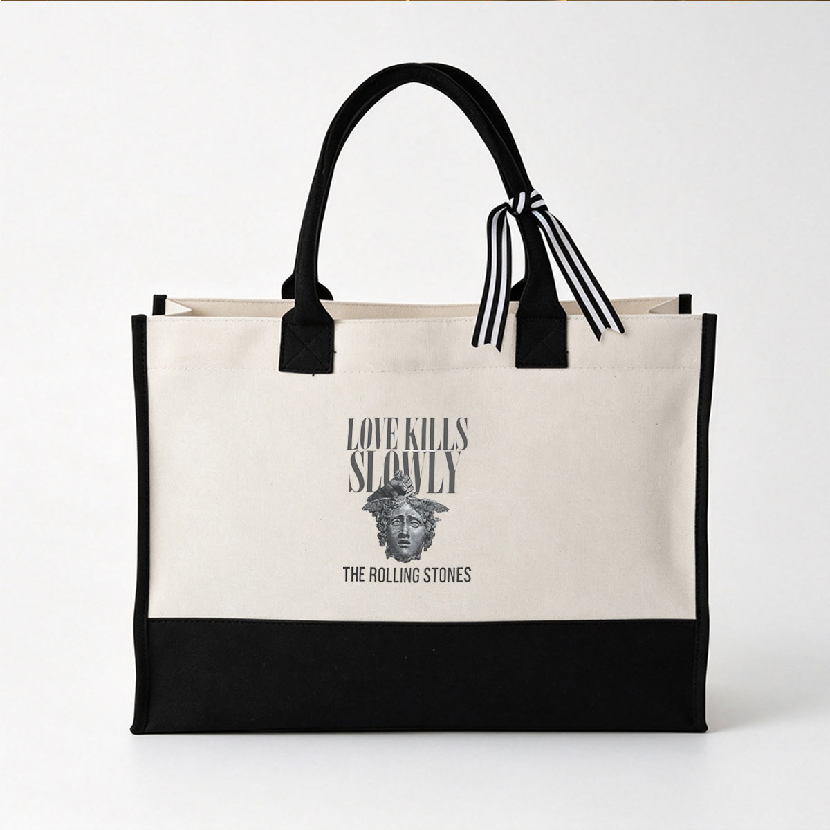 Love Kills Slowly - The Rolling Stones - Canvas patchwork gift tote bag