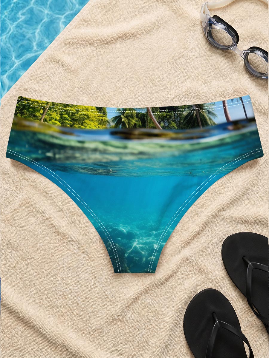 Tropical Paradise: Palm Trees and Coral Reef Underwater -  Men's swim trunks