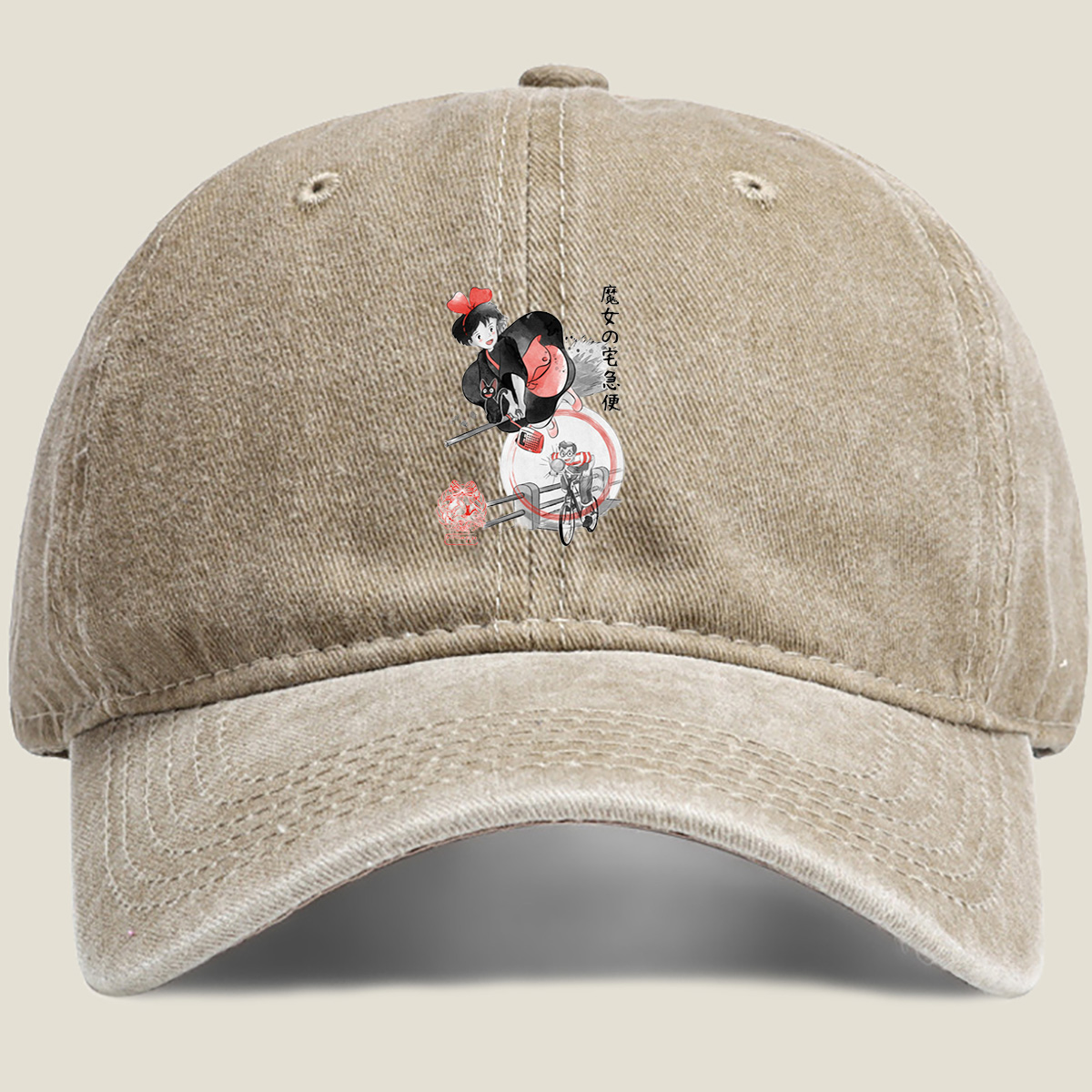 Kiki's Delivery Service: Kiki and Jiji on Broomstick with Delivery Man - Washed Denim - Baseball Cap