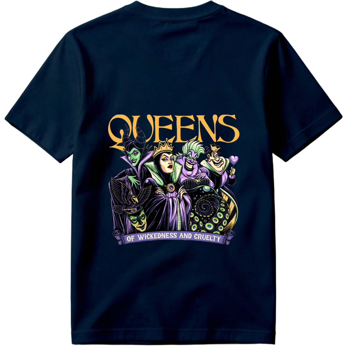 Queens of Wickedness and Cruelty: Maleficent, Evil Queen, Ursula, and Queen of Hearts - Tee