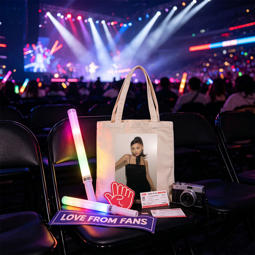 Ariana Grande in a Black Sparkle Dress with High Ponytail and Elegant Makeup - Canvas tote bags