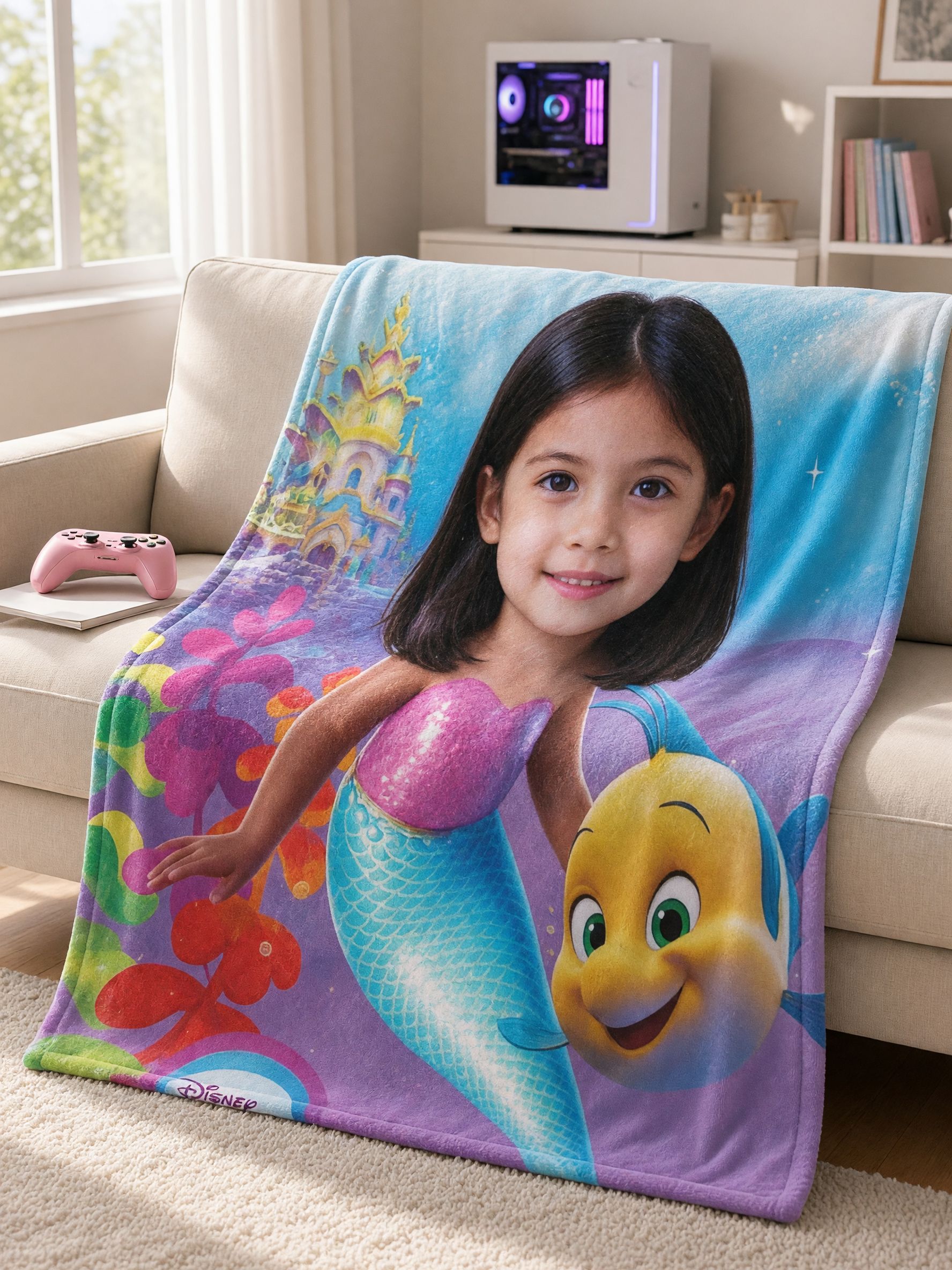 Custom Photo Face Mermaid Blanket Personalized Ultra Soft Flannel Fleece Throw Cozy Birthday Gift