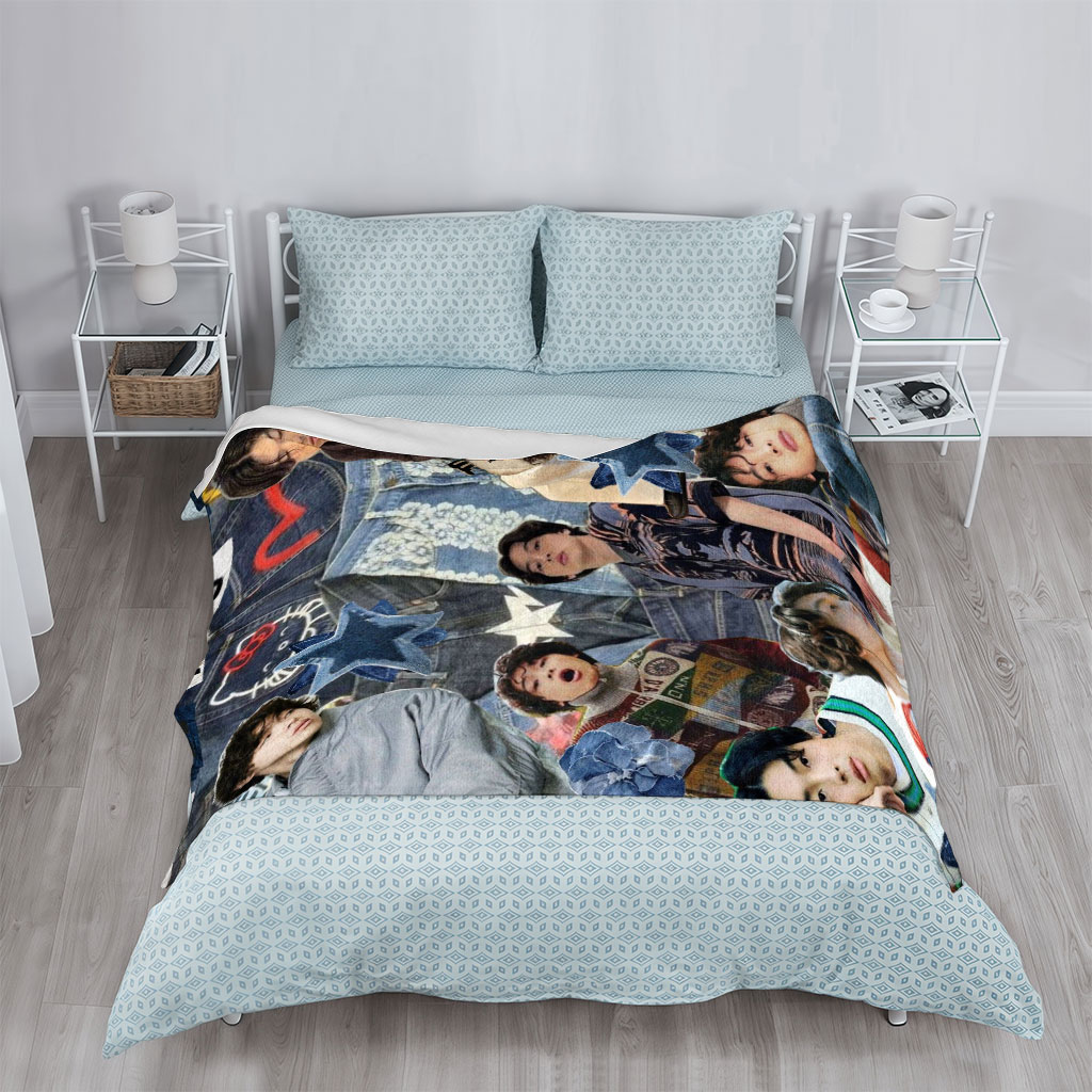 IMASE Members in a Denim-Themed Collage with Stars and Playful Elements - Blankets