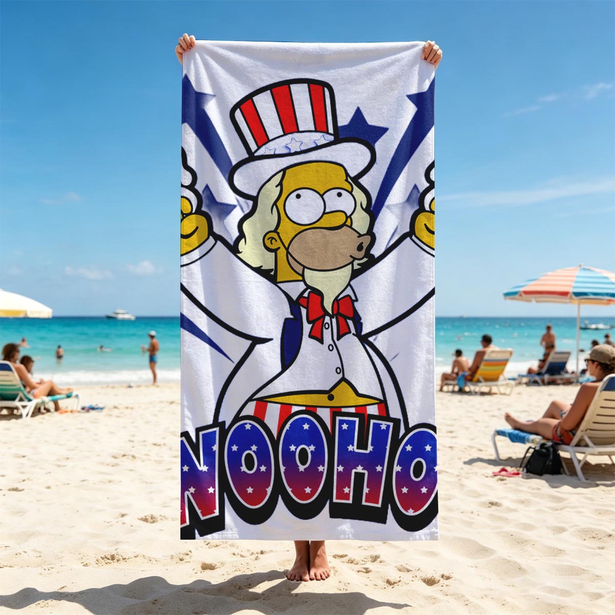 Simpsons Character in Uncle Sam Costume Holding Beer Mugs with 
