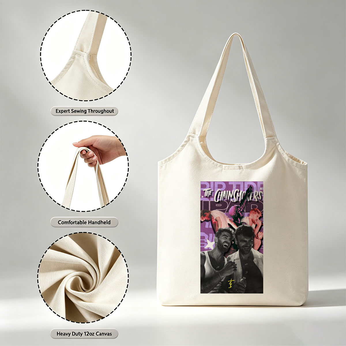 The Chainsmokers Live Performance Collage Featuring Dynamic Stage Moments and Band Members in Action - Canvas shoulder bags/