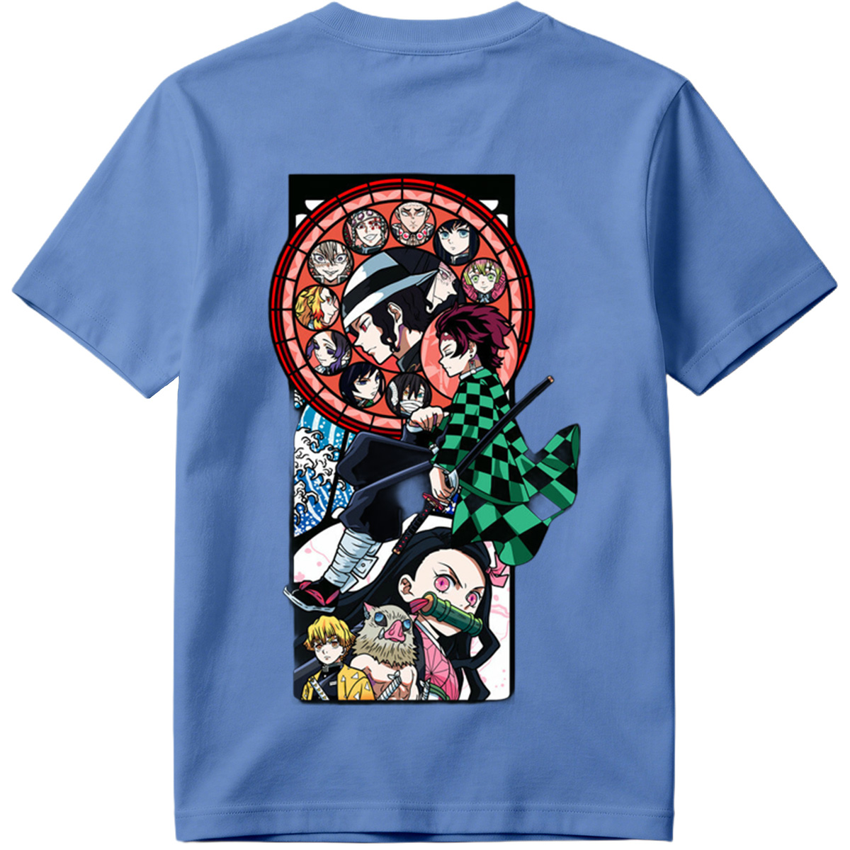 Demon Slayer: Kimetsu no Yaiba - Tanjiro, Zenitsu, Inosuke, and Hashira Characters in Stained Glass Art Style - Tee