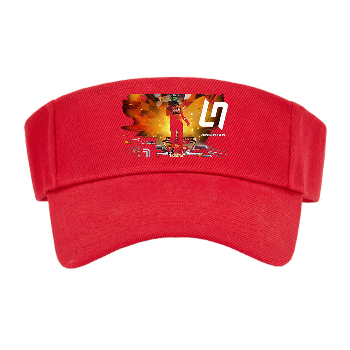 Lando Norris McLaren F1 Driver in Racing Gear with Checkered Flag and Car, Number 4 -  Visor cap