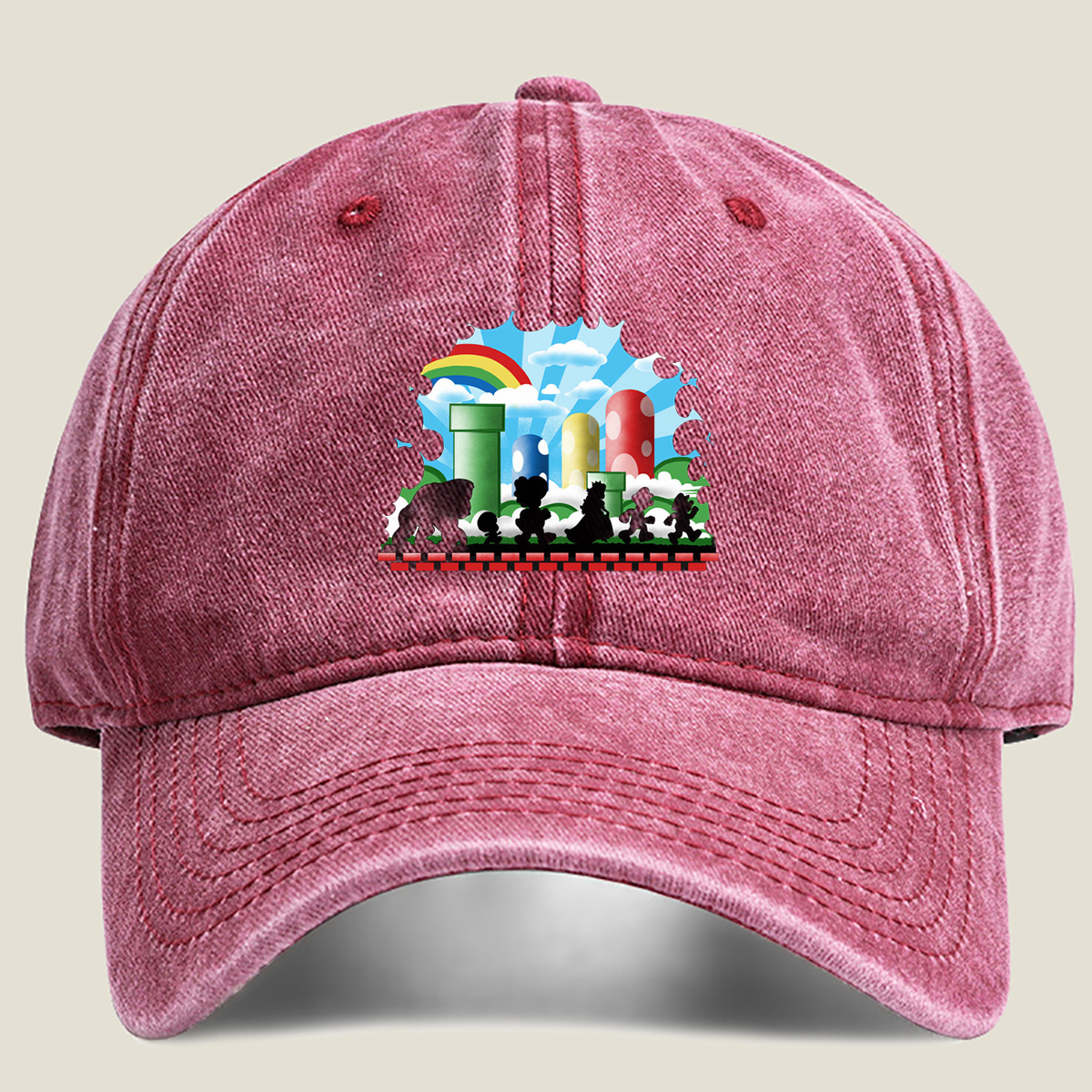 Super Mario Silhouettes: Koopa, Toad, Princess, Mario, and Luigi - Washed Denim - Baseball Cap