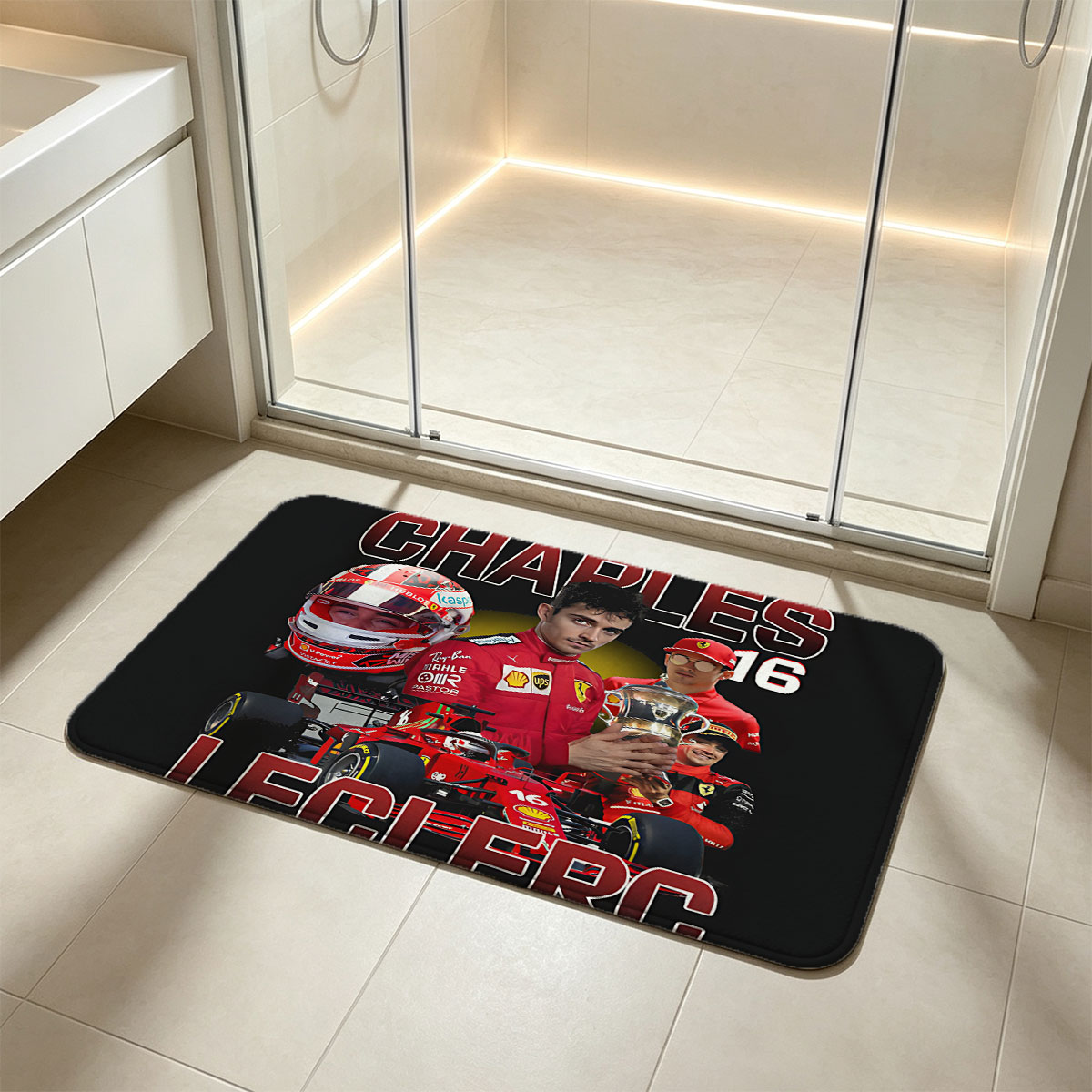 Charles Leclerc Ferrari F1 Driver 16 Trophy Celebration - Flannel floor mat